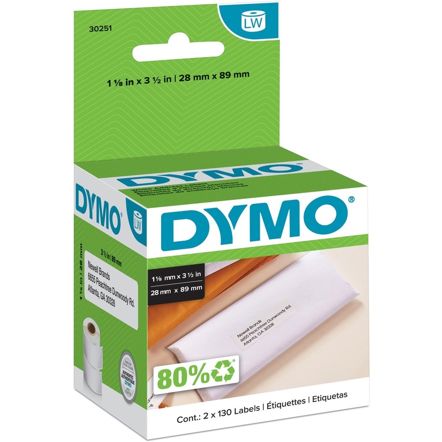 Dymo White Address Labels  3 1/2" x 1 1/8" 130 / Roll - 2 / Box